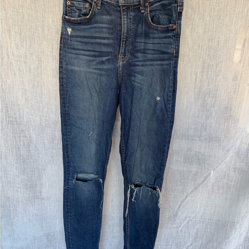 GRLFRND Dark Blue Distressed Skinny Jeans